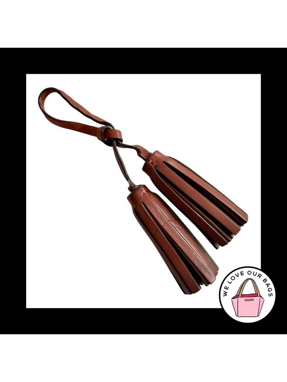 COACH LEGACY Cognac Brown Leather Tassel Strap Bag Charm Hang Tag Keychain Fob